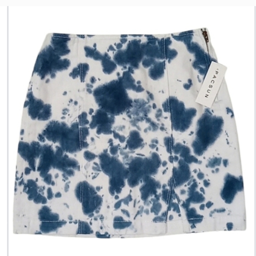 PacSun Paint Tie Dye Panel Mini Skirt Blue White Denim Sz XS NWT - Picture 6 of 12